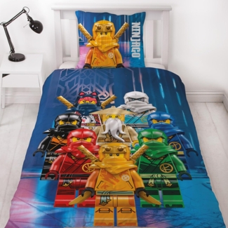 MTOnlinehandel Bettwäsche Lego Ninjago Team Power, 135x200 + 80x80 cm, episch und farbenfroh, 100% Polyester, 2 teilig, Geschenk für Jungen und Mädchen