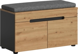 xonox. home - Sitzbank inkl. Sitzkissen Canu 80 x 45 x 37 cm in Korpus Basalt grau Nb, Front Artisan Nb. - Bank Garderobenbank Flurbank Truhe - zeitlos & platzsparend
