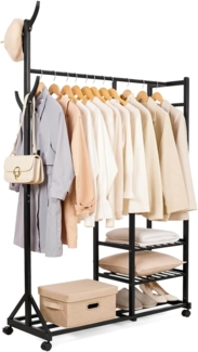 Yorbay Kleiderständer Garderobenständer aus Bambus, (mit Rollen, mit Kleiderstange, 3 Ablagen und 6 Kleiderhaken), Kleiderständer 100 x 38 x 176 cm für Flur, Wohnzimmer, Schlafzimmer