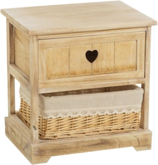 DRW Beistelltisch mit 1 Schublade und 1 Korb aus Holz und Weide in Natur