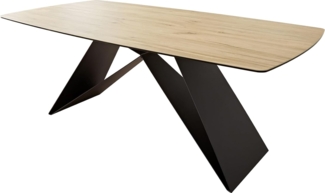 Esstisch Edge Boot 200x100 Keramik Laminam® Sabbia Eichefarbig V-Gestell Flachstahl Schwarz