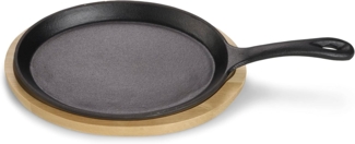 ECHTWERK Servierpfanne Kleine Grillpfanne, Gusseisen (2-tlg, Servierpfanne inklusive Servierbrett), Servierbrett, Bereits eingebrannt.