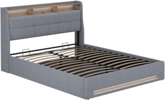 Polsterbett Christin Grau/Eiche 160x200 mit LED, USB-Anschluss & Matratze Vitalispa