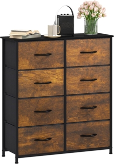 DWVO Kommode mit 8 Schubladen, Schrank aus Stoff mit Griffen, Metallgestell & MDF-Holzplatte, langlebig, für Schlafzimmer & Wohnzimmer,Rustikal Braun