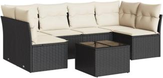 vidaXL 7-tlg. Garten-Sofagarnitur mit Kissen Schwarz Poly Rattan