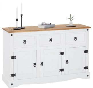 Sideboard Campo im Mexiko Stil Kommode Kiefer massiv weiß mit 3 Schubladen und 3 Türen Buffetschrank Geschirrschrank