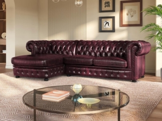 Vente-unique - Chesterfield Ecksofa - Ecke Links - Büffelleder - Rotbraun - BRENTON