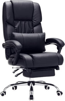 Songmics Bürostuhl mit Fußablage und Lendenkissen, Lederimitat, schwarz, 67 x 66 x 116 cm OBG71B