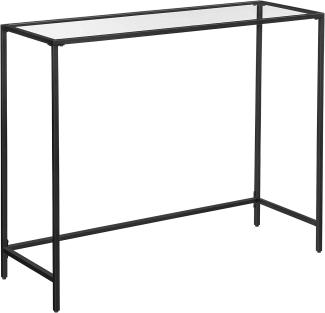 VASAGLE Konsolentisch, Beistelltisch aus Hartglas, 100 x 35 x 80 cm, einfacher Aufbau, verstellbare Füße, Wohnzimmer, Flur, schwarz