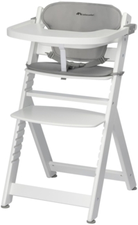 Bebeconfort Hochstuhl Timba - White Gray, Mitwachsender Holz Baby Kinderhochstuhl mit Sitzauflage - verstellbar