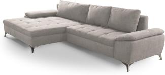 CAVADORE Schlafsofa Lina Ecksofa mit Schlaffunktion, Bettkasten, XL-Longchair und Steppung im Sitz / 290 x 85 x 163 / Flachgewebe: Beige