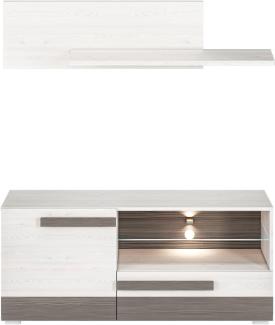 Lowboard "Blanco" TV-Unterschrank Wandregal 128cm Pinie weiß grau MDF