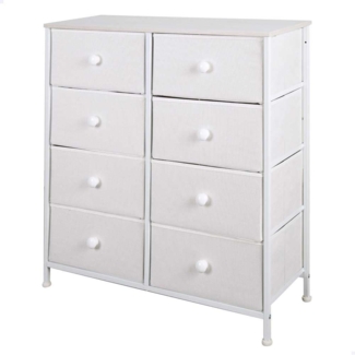 AKTIVE Max Home Mehrzweck-Schlafzimmer, 8 leichte Stoffschubladen, 80 x 30 x 81 cm, Stahlrahmen, Holzplatte, Weiß, mit Nivelliersystem, Organisation, Aufbewahrung (18410)