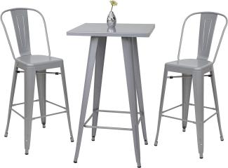 Set Stehtisch + 2x Barhocker HWC-A73 Metall Industriedesign ~ grau