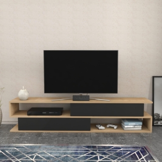 Hanah Home Stylish TV Stand, Oak & Anthracite, 160 x 35.3 x 38.6 cm | 100% Melamine Coated Particle Board, 18 mm Thick | Modern Design for Living Room