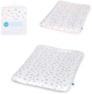 Ceba Baby Bezug für Wickelauflage - 2er Set Wickelauflagenbezüge - Überzug für weiche Wickelunterlage in Größe 50x70 cm mit Reißverschluss - Baumwolle Jersey, extra dick - graue Sterne + Pink Stars