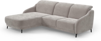 CAVADORE Ecksofa Blue/Moderne Eckcouch mit Longchair, inklusiv Kopfteilverstellung und mattschwarzen Metallfüßen / 271 x 93 x 191 / Mikrofaser, Hellgrau