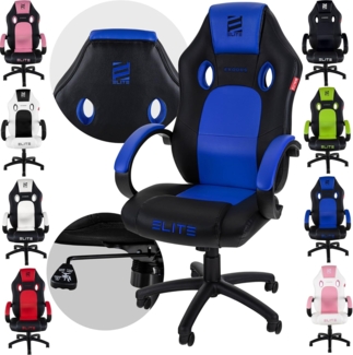 ELITE Gaming Stuhl MG100 EXODUS - Ergonomischer Bürostuhl - Schreibtischstuhl - Chefsessel - Sessel - Racing Gaming-Stuhl - Gamingstuhl - Drehstuhl - Chair - Kunstleder Sportsitz (Schwarz/Blau)