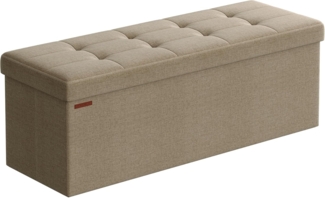 SONGMICS Sitzhocker mit Stauraum, klappbare Sitzbank, 38 x 110 x 38 cm Fußbank, Aufbewahrungsbox, bis 300 kg belastbar, für Wohnzimmer Schlafzimmer Flur, Kamelbraun LSF077R01