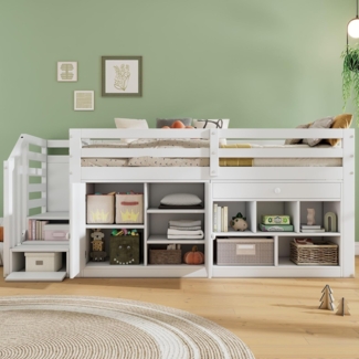 Odikalo Kinderbett Hochbett Stauraum Schubladen Schreibtisch ohne Matratze 90*200cm weiß