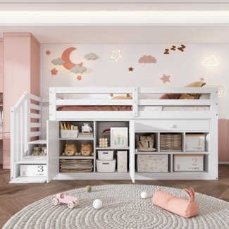Odikalo Kinderbett Hochbett Stauraum Schubladen Schreibtisch ohne Matratze 90*200cm weiß