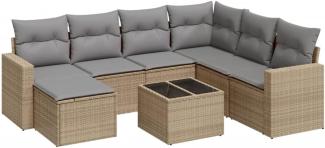 vidaXL 8-tlg. Garten-Sofagarnitur mit Kissen Beige Poly Rattan 3251646