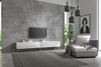 Wuun® TV-Board Lowboard Wohnwand TV-Bank Somero / 240cm (2x120 cm) / Weiß-Matt & Weiß-Hochglanz/Haarnadel Chrom