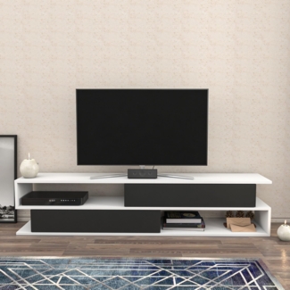 Hanah Home Stylish TV Stand, 160 cm, White & Anthracite | 100% Melamine Coated Particle Board, 18 mm Thick | Modern Design for Living Room & Entertainment Spaces