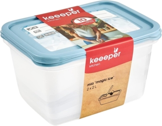 keeeper Tiefkühldosenset 2-teilig, Wiederbeschreibbarer Deckel, 2x2 l, 20,5 x 15,5 x 10,5 cm, Mia Magic Ice, Nordic Blue