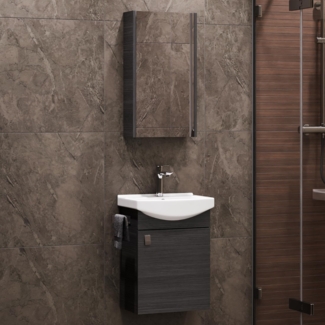 Planetmöbel Badmöbel Set aus Waschtisch + Waschbecken + Spiegelschranki, Gäste Bad WC, Farbe Anthrazit