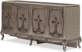 Casa Padrino Luxus Barock Sideboard Silber - Barockstil Massivholz Schrank mit 4 Türen - Luxus Esszimmer Möbel im Barockstil - Barock Esszimmer Möbel - Barock Küchen Möbel