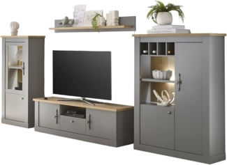 Wohnwand Rideau in grau und Eiche Artisan 346 cm