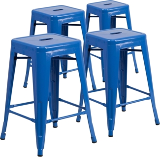 Flash Furniture Bunter Hocker aus Metall für Restaurants, Verzinkter Stahl, Kunststoff, blau, 4 Pack