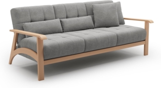 Cavadore 3er-Sofa Billan / 3-Sitzer Schlafsofa im skandinavischen Design mit Bett und massivem Holzgestell in Buche / 199 x 88 x 106 / Mikrofaser, Grau