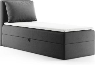 Boxspringbett Egro Mini mit Bettkasten und Kissen - Einzelbett mit Bonell-Matratze und Topper, Polsterbett (Dunkelgrau (Kronos 22), 90 x 200 cm)