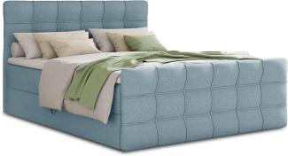 Boxspringbett Best Lux mit Fußteil, 2 Bettkästen und Topper - Doppelbett, Bonell-Matratze, Polsterbett, Bett, Betten, Bettgestell, Schlafzimmer (Blau (Vidar 83), 180 x 200 cm)