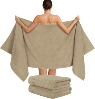 Hammetex 2er Set Extra Große Badetücher – 80x200 cm, 500 GSM, 100% Baumwolle – Weich & Saugfähig – Luxuriöse Große Spa-Handtücher, Beige