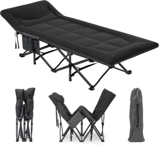 YITAHOME Feldbett Klappbar für Erwachsene, Robustes Campingbett mit Einer Traglast von 260 kg, Starkes Gestell mit Dickeren Rohren, Feldbett mit Tragetasche für Reisen/Büro/Outdoor, Schwarz