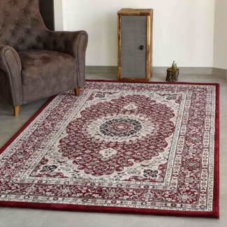 Vimoda Orientteppich Klassisch Orient Teppich Wohnzimmer Dunkel Rot Stil Ornament, Rechteckig, Höhe: 11 mm, Orient Läufer dicht gewebt in bester Qualität