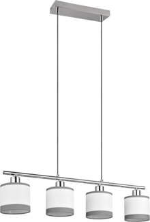 Balkenpendelleuchte DAVOS 4-flammig mit Stoffschirmen in Weiß/Grau, Breite 75cm