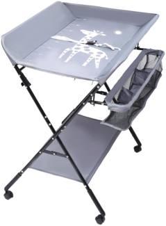 SABUIDDS Wickeltisch Klappbarer und tragbarer Baby Wickelkombi auf Rollen Wickelkommode 3 stufig-höhenverstellbare Wickelkommde, mit Wickelauflage, Sicherheitsgurt und Ablagefächern (Grau)