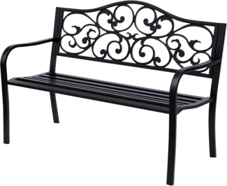 Outsunny Gartenbank 3-Sitzer Sitzbank mit Armlehnen Gusseisen (Bank, 1-St, Stahlbank), Schwarz 127 x 60 x 89 cm