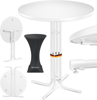 KESSER® Gastro Stehtisch klappbar Bistrotisch | Pulverbeschichtete Edelstahlplatte | höhenverstellbare Füße | Partytisch Tisch Ø 80cm | In- & Outdoor | Empfangstisch inkl. Husse | Klapptisch Weiß