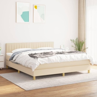 vidaXL Boxspringbett mit Matratze Creme 160x200 cm Stoff 3140790