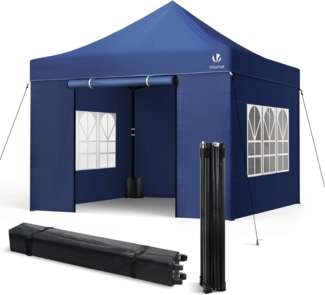 VOUNOT Pavillon 3x3 m Wasserdicht Stabil Winterfest, Pop Up Faltpavillon mit 4 Seitenteilen und 4 Sandsäcke, Party Pavillon Faltbar Gartenzelt Partyzelt, Blau