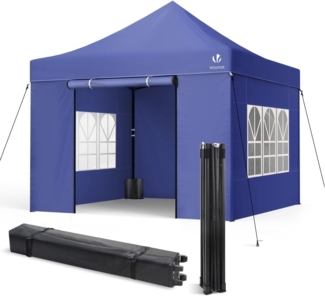 VOUNOT Pavillon 3x3 m Wasserdicht Stabil Winterfest, Pop Up Faltpavillon mit 4 Seitenteilen und 4 Sandsäcke, Party Pavillon Faltbar Gartenzelt Partyzelt, Blau