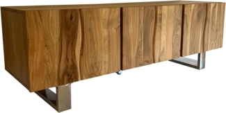 Lowboard Akazie Massiv 160x56x46cm TV-Kommode 3 Türen Metallbeine Modern