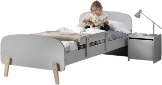 Kinderbett >KIDDY< in hellgrau aus Massiv Kiefer und MDF - 205,5x72,5x95 (BxHxT)
