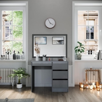 Schminktisch Sherry Grau Hochglanz 90 cm mit 4 Schubladen Vicco