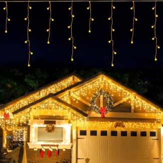 LEDYA Lichterkette Außen, 14M 360led Eisregen Lichterkette Außen Warmweiß, Lichterkette Weihnachten Eisregen Außen, Weihnachtsdeko Aussen 8 Modi für Kinderzimmer Fenster Balkon Garten Garage